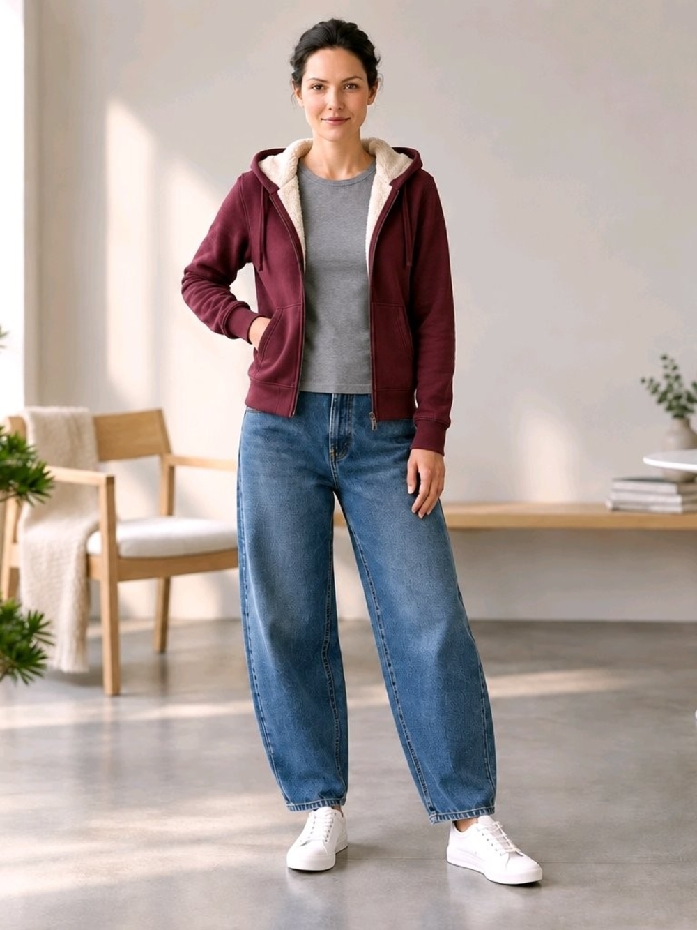 BC Clothing Co. Women's Sherpa Fleece Lined Full Zip Hoodie Jacket - Maroon